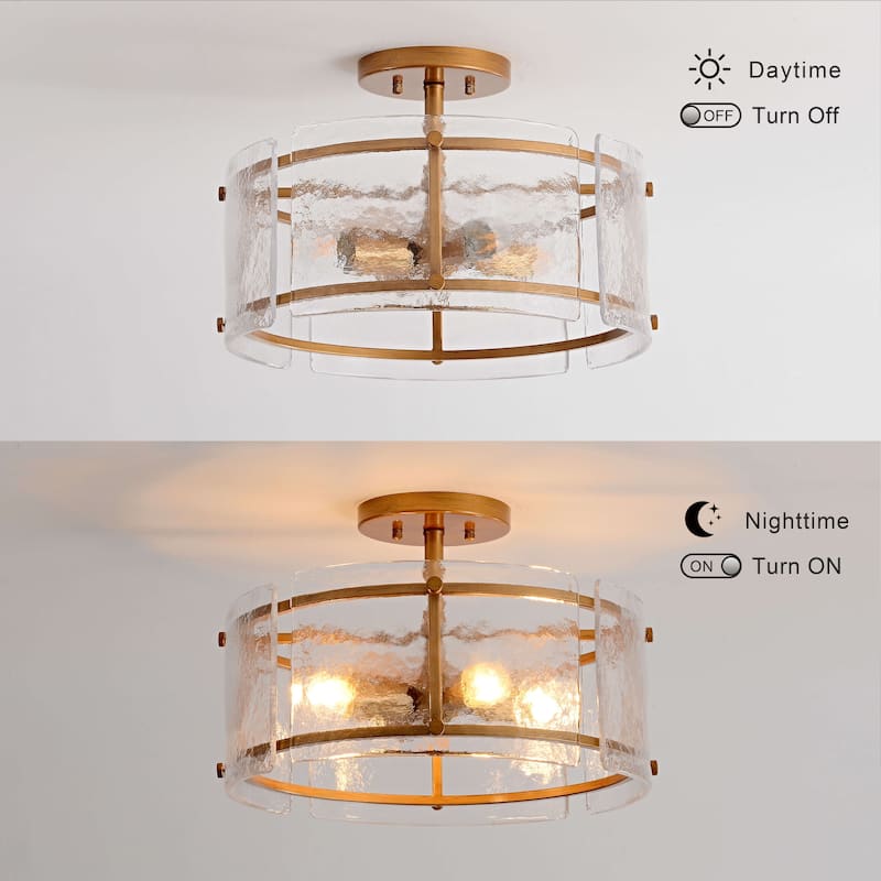 Laia 4-Light Water Textured Glass Drum Flush Mount