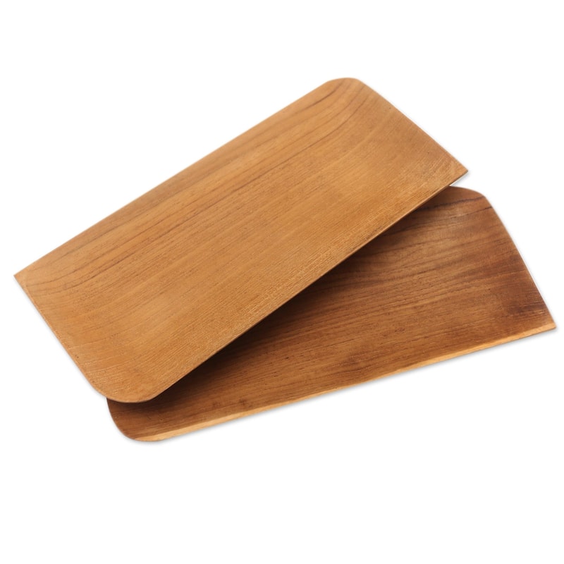 Novica Handmade Served Cold Teak Wood Sushi Plates (Pair) - 0.8" H x 8.75" W x 3.9" D