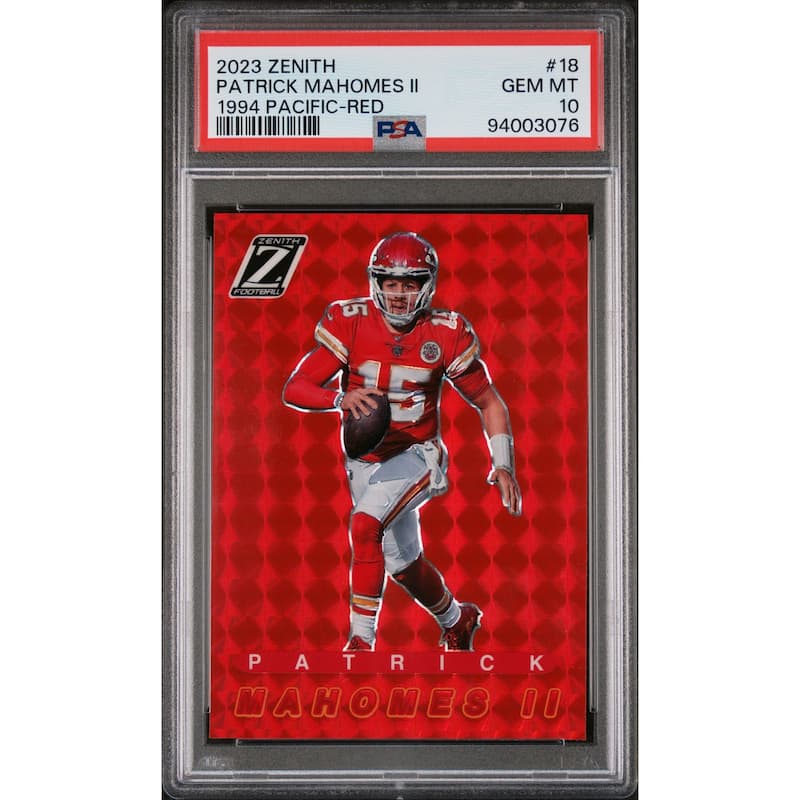 Patrick Mahomes 2023 Zenith 1994 Pacific Red Football Card #18 Graded PSA 10 - 8' x 11'