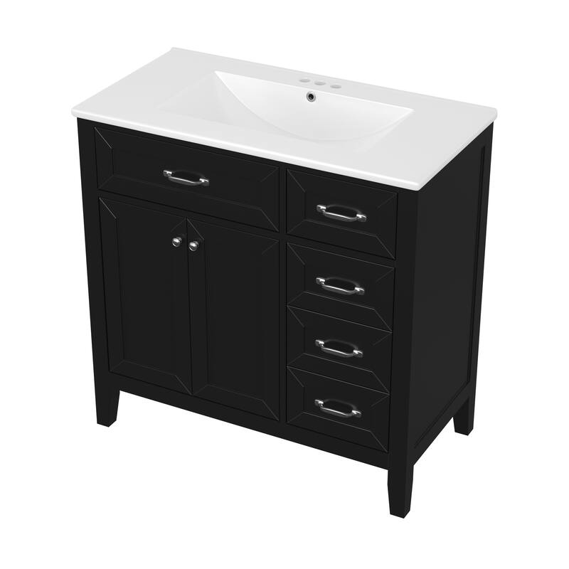 36-Inch White Bathroom Vanity Set – Solid Frame & MDF Construction with Sink Combo‌