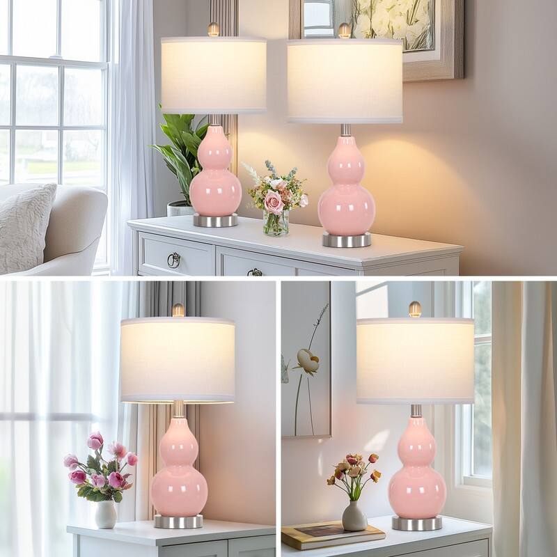 22'' Modern Ceramic Table Lamp with White Shade and Brass Accents - 11'' x 11'' x22''