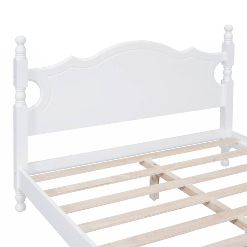Full Size Wood Platform Bed Frame,Retro Style Platform Bed with Wooden Slat Support
