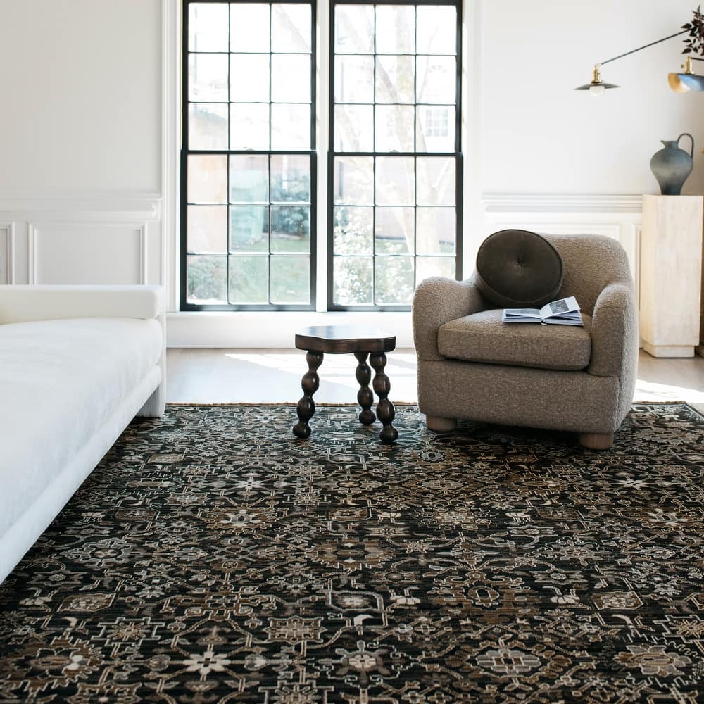 Adelaide Borderless Traditonal Charcoal//Tan Wool Blend Area Rug