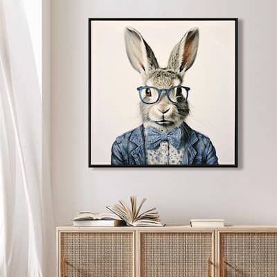 Gallery Wrapped Canvas Wall Art - Dapper Bunny in Tailored Cobalt Blue Suit, Modern Animal Portrait Framed Print