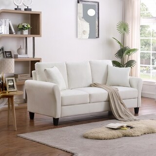 Modern Upholstered Corner Sofa Couch With 2 Removable Back Cushions Beige - View #3