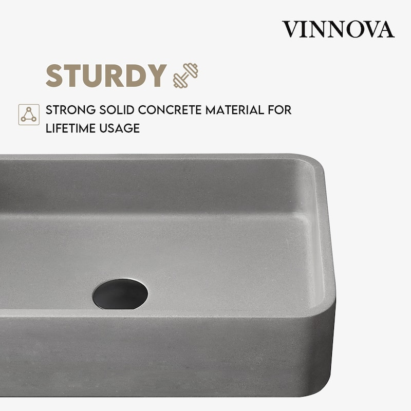 Vinnova Avila Grey Concrete Rectangular Vessel Bathroom Sink - 19.7"L×12.8"W×4.7"H