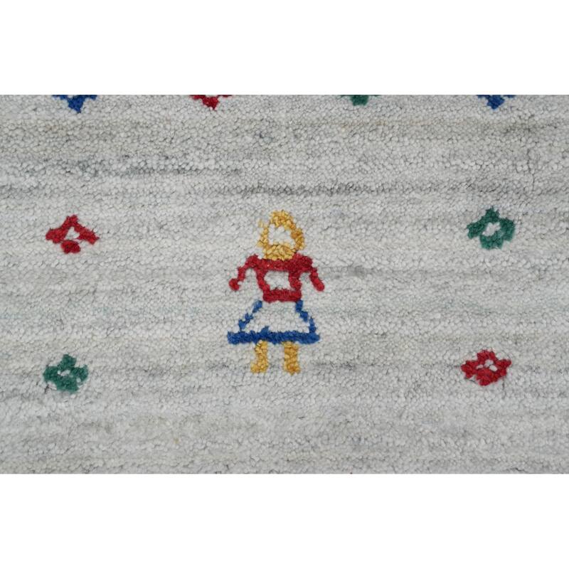 Hand Knotted Oriental Viscose Silk Carpet Tribal Animal Pictorial Greys & Charcoal Gabbeh Area Rug - 11' 9'' X 8' 9''
