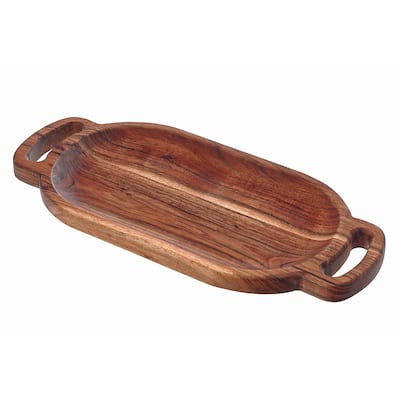 IH Casa Decor Acacia Wood Oval Serving Tray With Double Handle