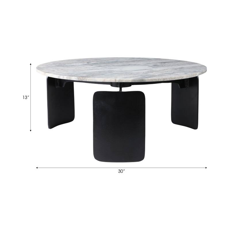 Marble Round Top 3-Footed Coffee Table - Gray, 13" - 30.0"