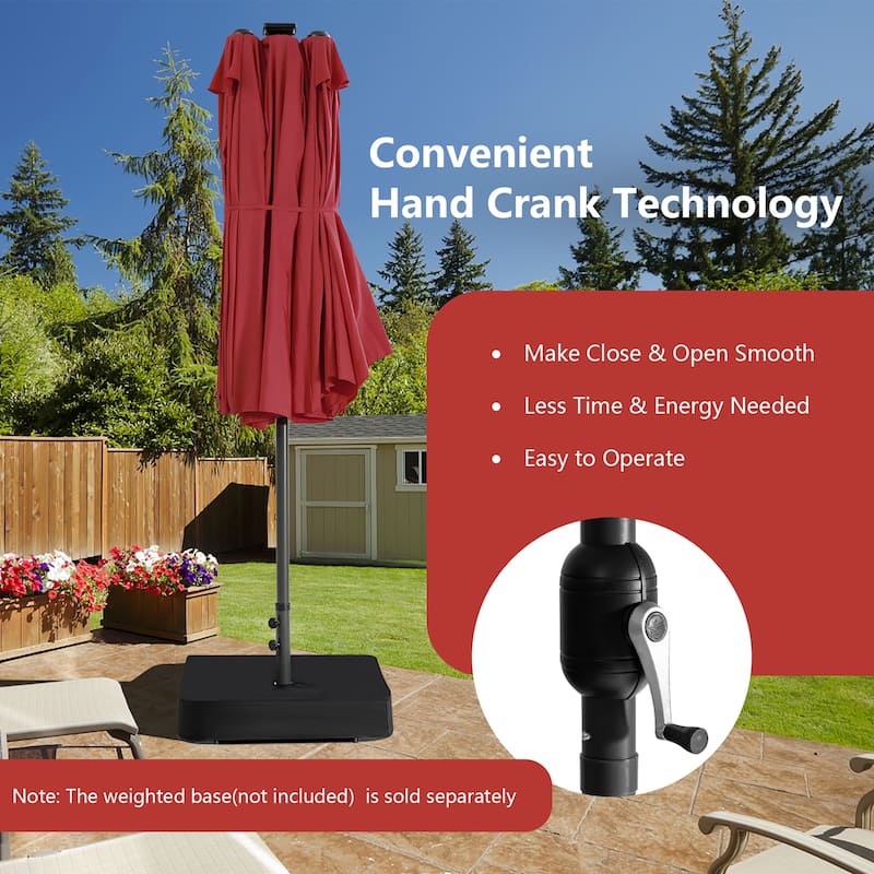 Costway 15FT Twin Patio Double-Sided Umbrella 48 Solar LED Lights - 15.4' x 9.2' x 8'