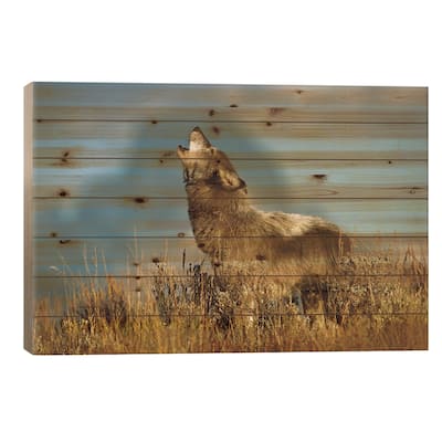Timber Wolf Adult Howling, Teton Valley, Idaho Print On Wood by Tom Vezo - Multi-Color