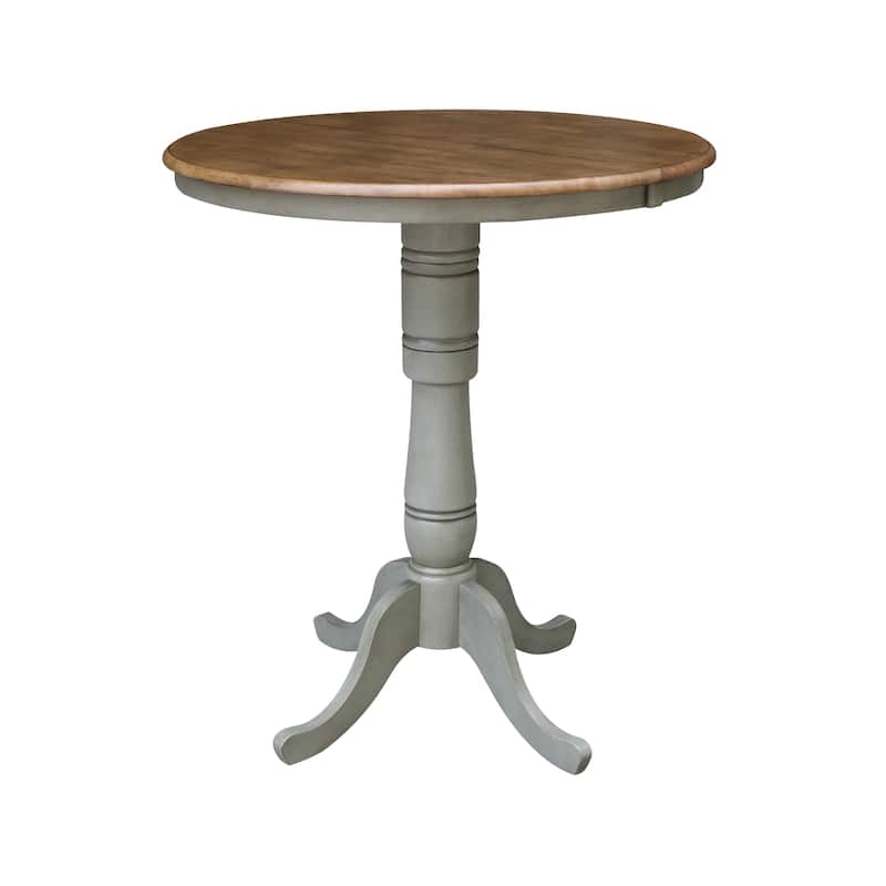 36" Round Top Pedestal Table With 12" Leaf - Distressed Hickory/Stone - Bar Height