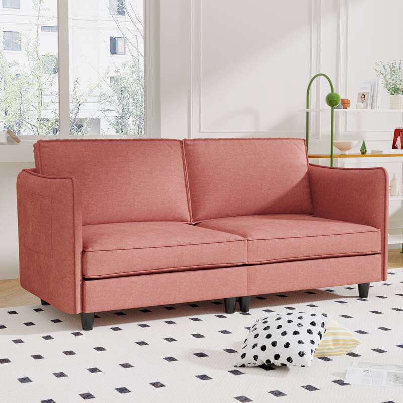 74.27" Fabric 3-Seater Sofa with Pocket Springs, Side Storage and Wood Frame