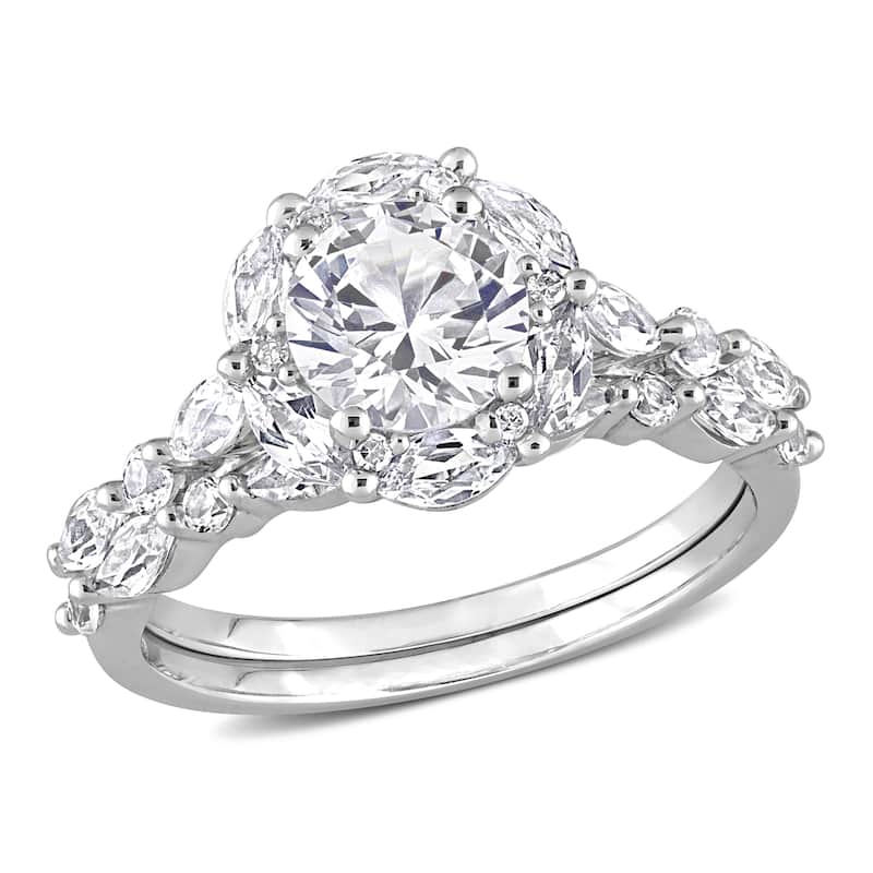 Miadora 3 3/8ct TGW Created White Sapphire Diamond Accent Bridal Ring Set in 10k White Gold