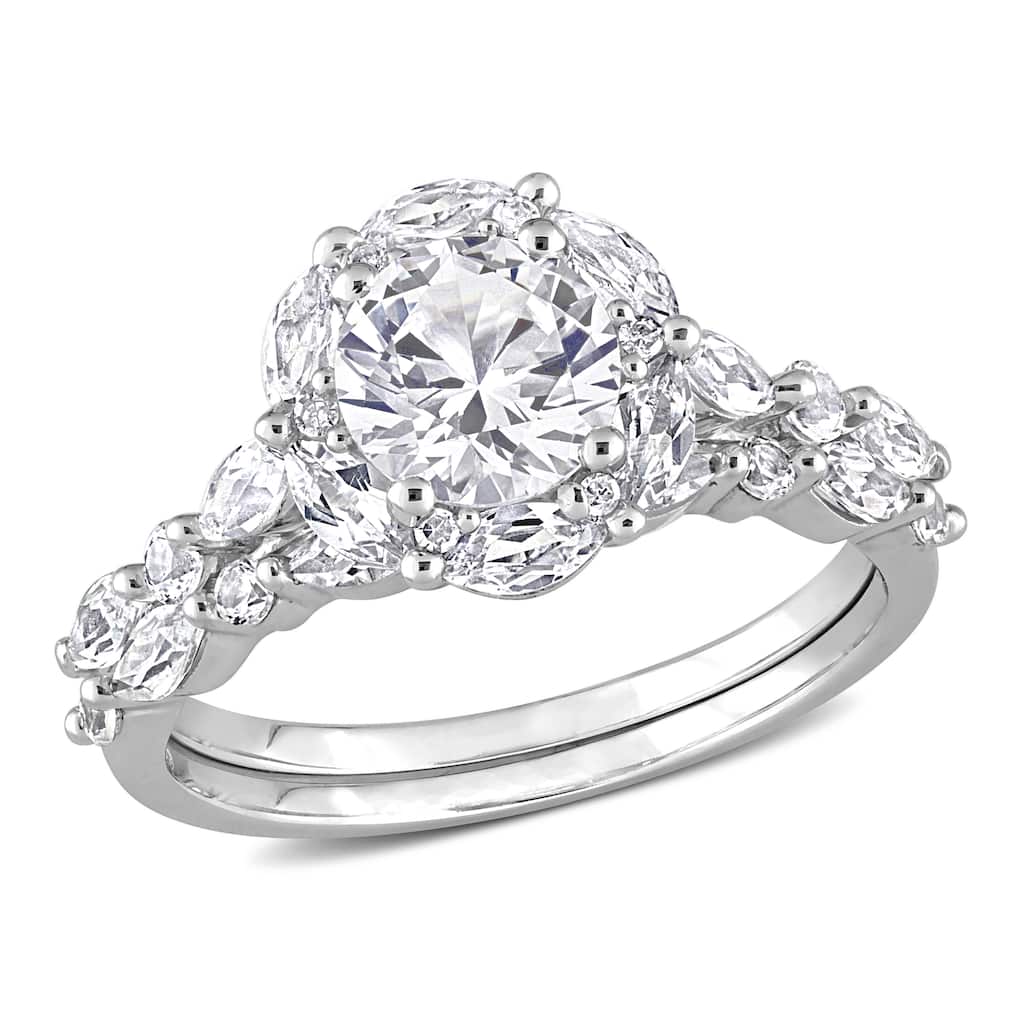 Miadora 3 3/8ct TGW Created White Sapphire Diamond Accent Bridal Ring Set in 10k White Gold