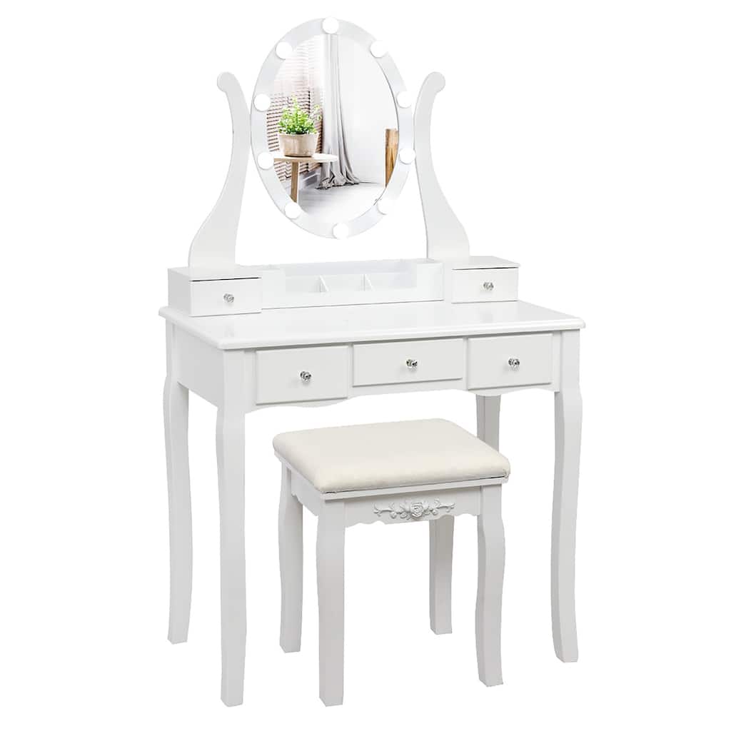 Vanity Table Set Makeup Dressing Table with 10 LED Lights