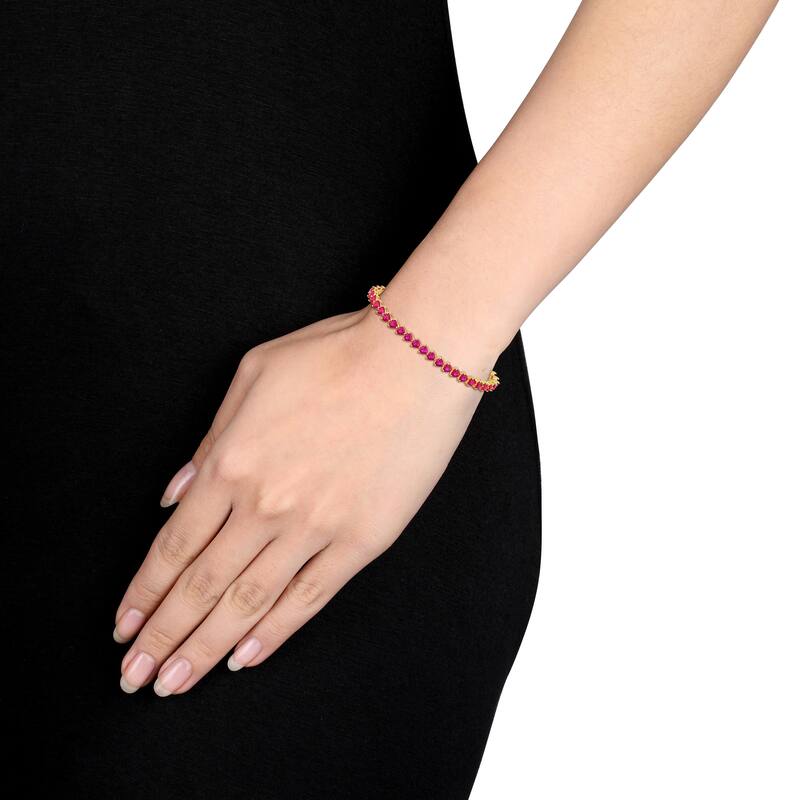 Miadora 12 1/3ct TGW Created Heart-Cut Ruby Bracelet Yellow Silver-7.5 in.