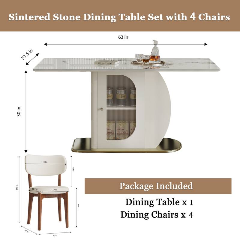 5-Piece Dining Table Set with Storage Cabinets, Kitchen Table Set with 4 Velvet Chairs for Dining Room