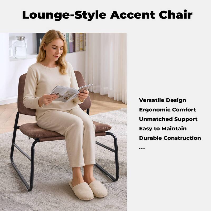 FERPIT Metal Framed Accent Chair, Minimalist Style Lounge Chair For Living Room Bedroom Office Apartment With Solid Metal Frame