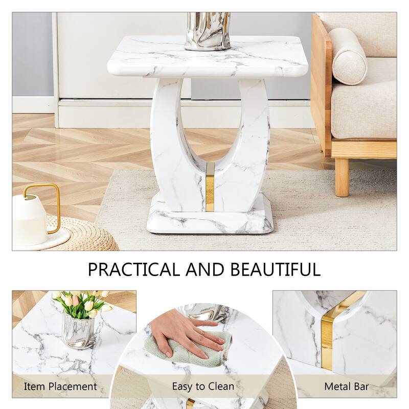 23.6" Modern Square Coffee Table with Gold Plated Decorative Strips for Living Room