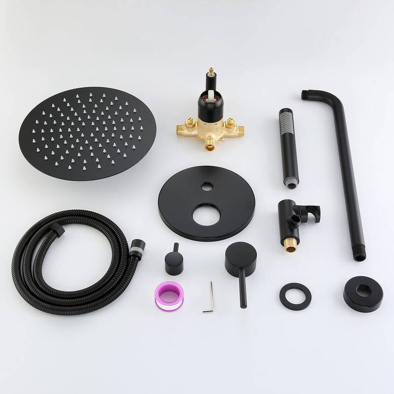 Wall Mount Shower Faucet With Hand Shower Complete Shower System Set Modern 10 Inch Shower Head Set With Rough-in-Valve