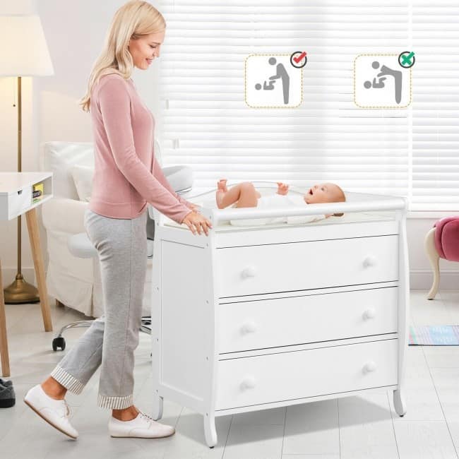 Baby Changing Table Infant Diaper with 3 Drawers and Safety Belt-Brown - 35.5" x 23" x 39" (L x W x H)