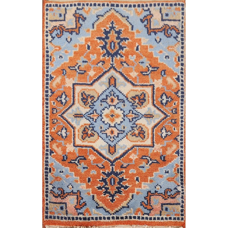 Orange & Blue Kazak Indian Foyer Rug Hand-Knotted Wool Carpet - 2'0" x 3'0"