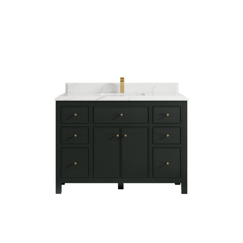 Willow Collections 48 in W x 22 in D Sonoma Free Standing Reeded Single Sink Bathroom Vanity with Countertop - 1.5" Calacatta Laza - Dark Forest Green