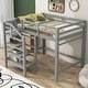 preview thumbnail 1 of 30, Full Size Loft Bed with Built-in Storage Staircase and Hanger for Clothes, Grey - Solid Pine Wood Frame, Maximized Space Grey