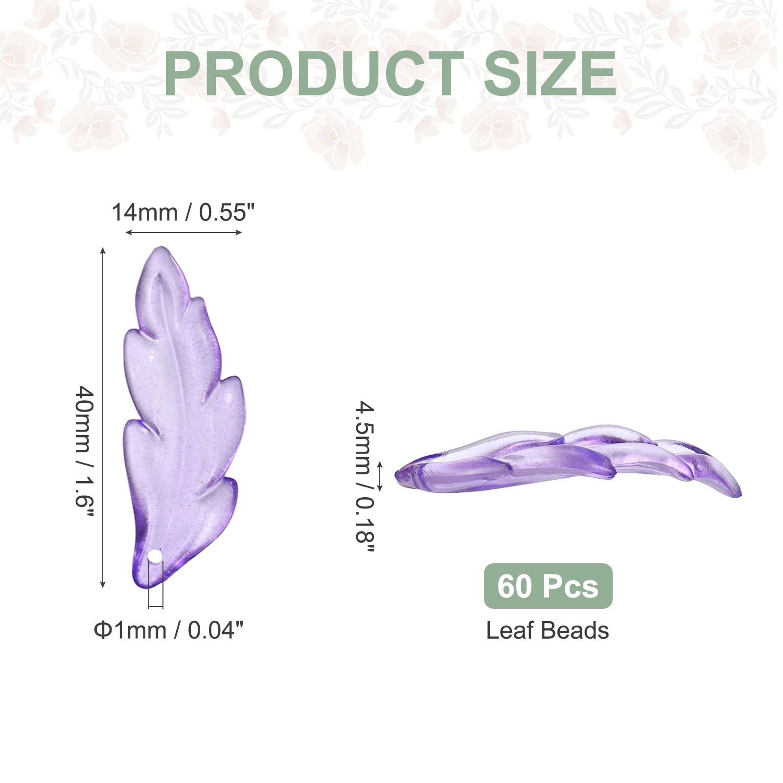 Acrylic Leaf Beads Translucent Feather Pendants - 40 x 14 mm