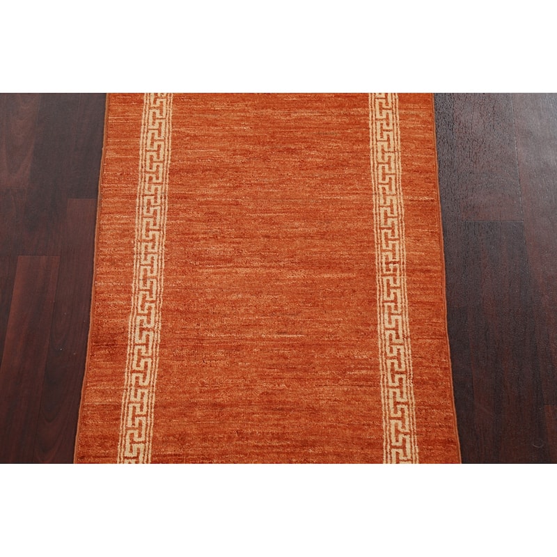 Bordered Geometric Gabbeh Kashkoli Runner Rug Hand-knotted Wool Carpet - 2'4" x 4'8"