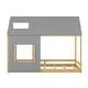 preview thumbnail 4 of 7, Gray/Natural Modern Full Size Pine Wood House Bed with Roof and Window, Sturdy Construction