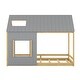 preview thumbnail 4 of 7, Gray/Natural Modern Pine Wood House Bed with Roof and Window, Sturdy Construction