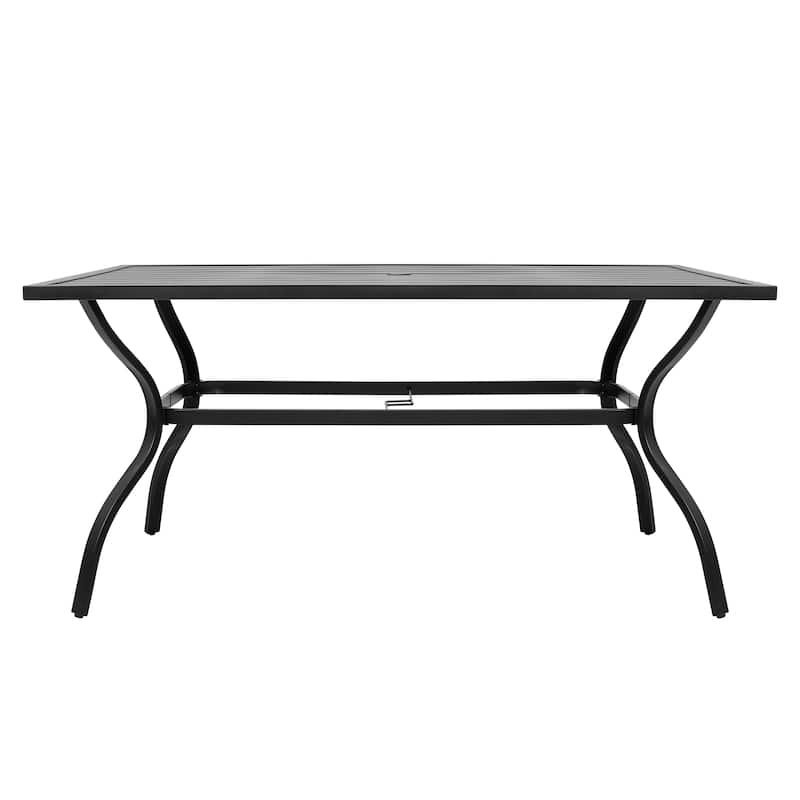 Outdoor 7-Piece Dining Set with Umbrella Hole, Black