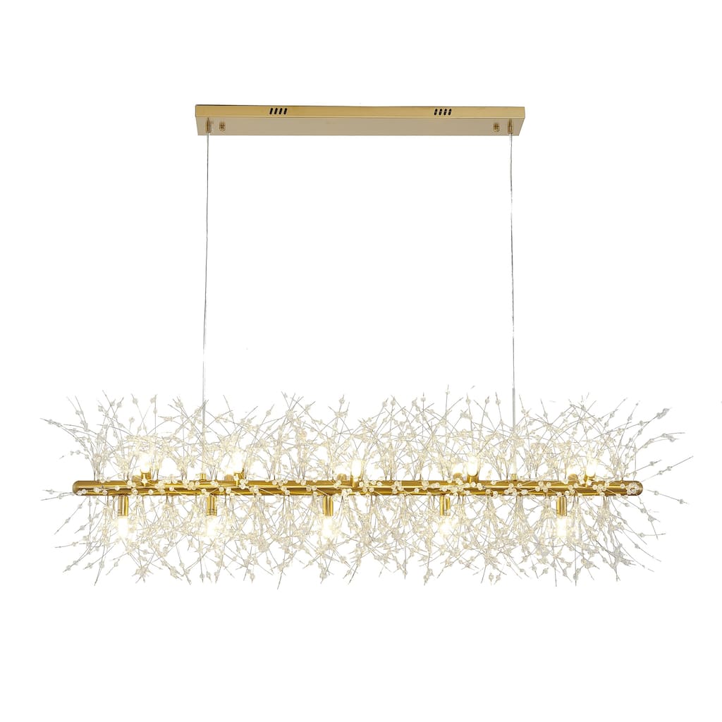 15-Light Brass Linear Chandelier With Clear Crystal Spike Accents