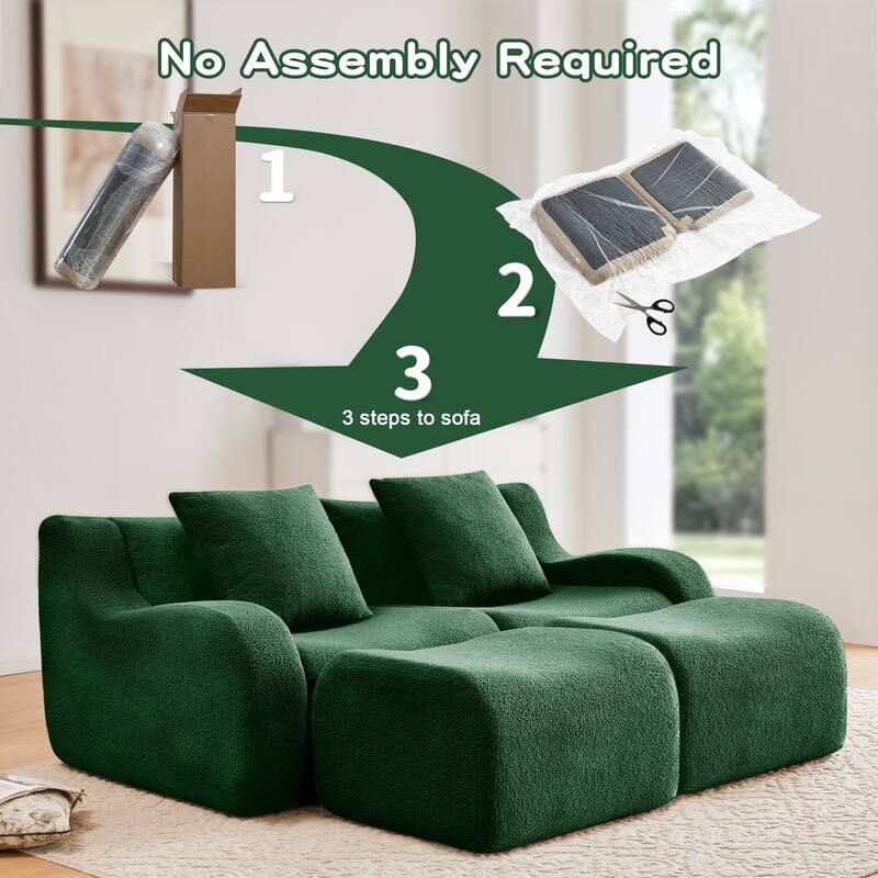 Anmytek Plush Boneless Teddy Fabric Chaise Lounge Sofa - Ergonomic Curved Armrests