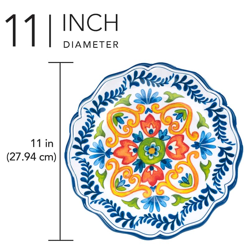Certified International Flores Melamine 11" Dinner Plates, Set of 4 - 11" Diameter x 1"
