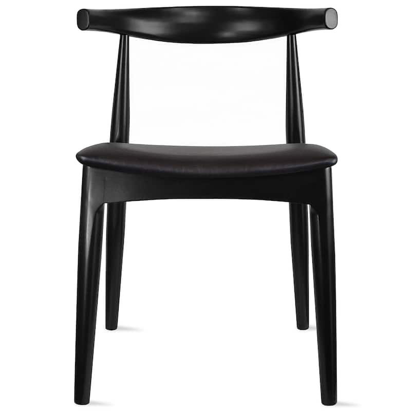 Walnut Dark Wood PU Leather or Beige Fabric Cushion Seat Dining Chairs Desk Side for Living Room Bedroom Kitchen Accent - Black