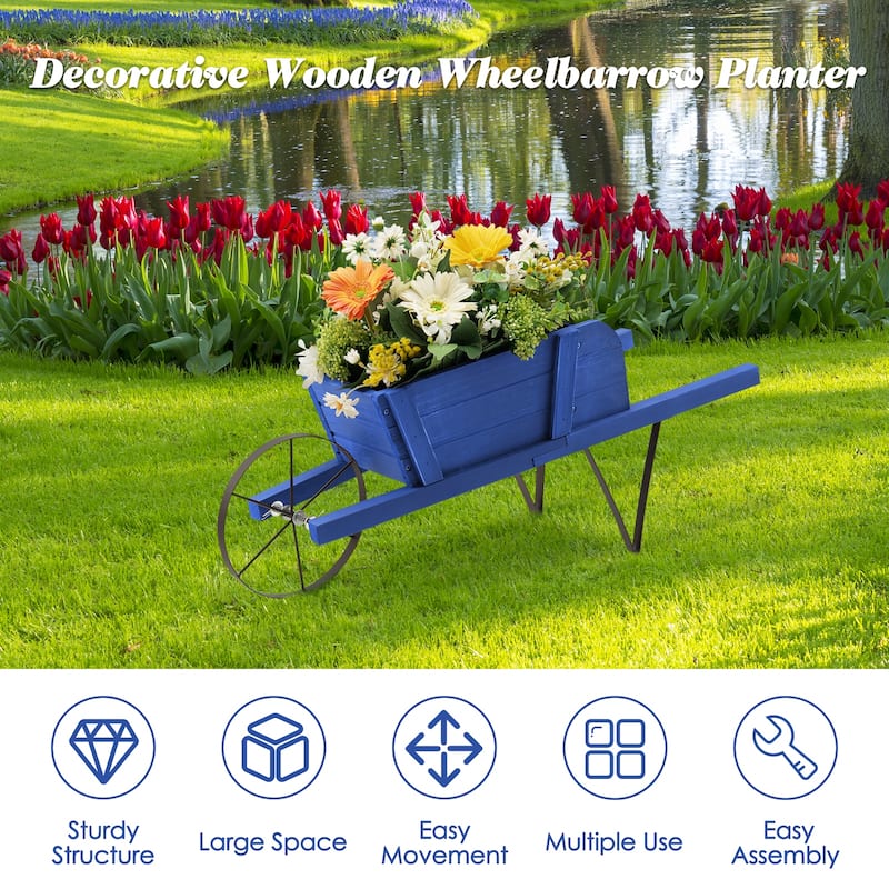 Costway Wooden Wagon Planter Decorative Indoor/Outdoor Rustic Flower - See Details
