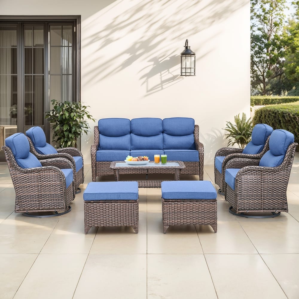 Gymojoy 8-Piece Patio Furniture Set with Swivel Glider Chairs, 6-Inch Ultra-Plush Cushions & Water-Resistant Olefin Fabric