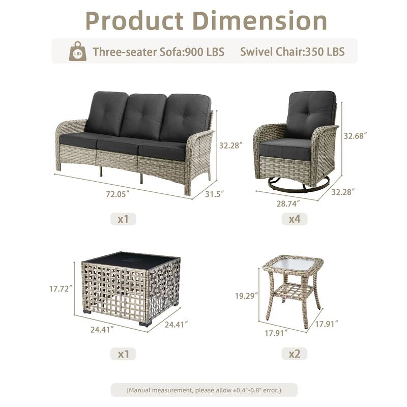 OVIOS 8-piece Patio Wicker Conversation Furniture Set