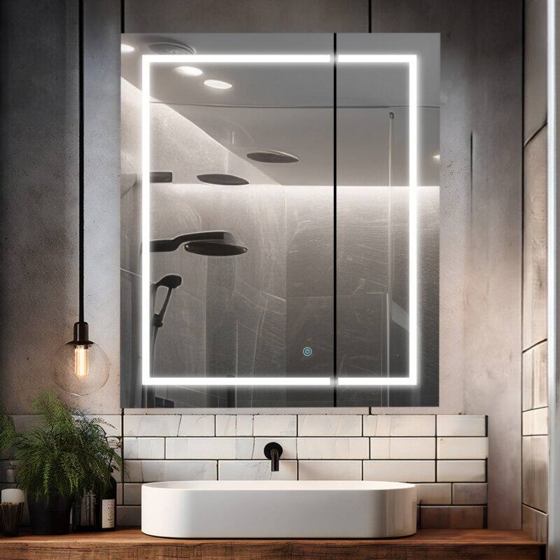 AQUADOM Royal Basic LED Medicine Cabinet, Defogger, 3X Vertically Adjustable Magnifying Mirror - 30"x30x5"/RBQ