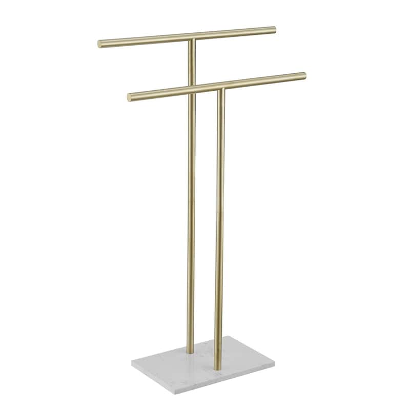2-Tier Freestanding Towel Racks with Marble Base - Brushed Gold