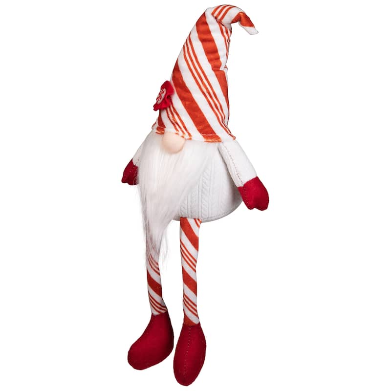 Peppermint Candy Plush Gnome with Dangling Legs Christmas Decoration - 10"