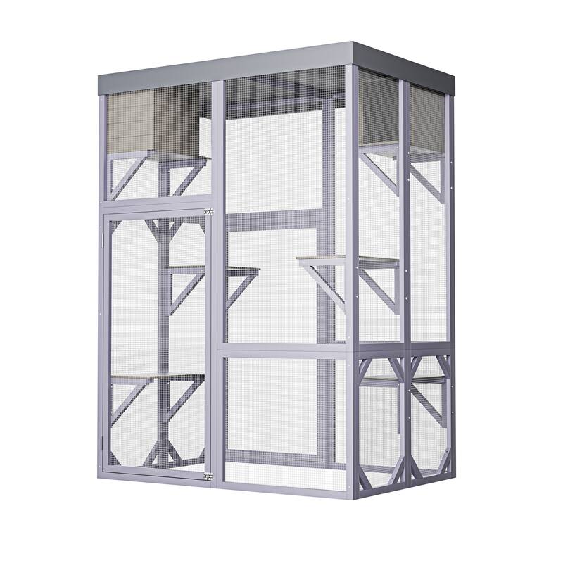 Catio Outdoor Cat Enclosure, Large Wooden at Playpen House Patio, Cat Cage Playpen with 4 Platforms & 2 Napping Houses