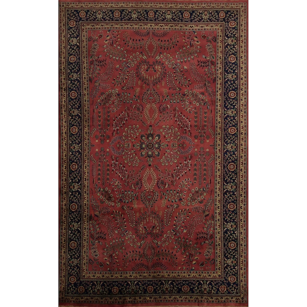 Hand Knotted Oriental 100% Wool Carpet Traditional Floral Red Sarouk Area Rug - 11' 9'' X 7' 9''