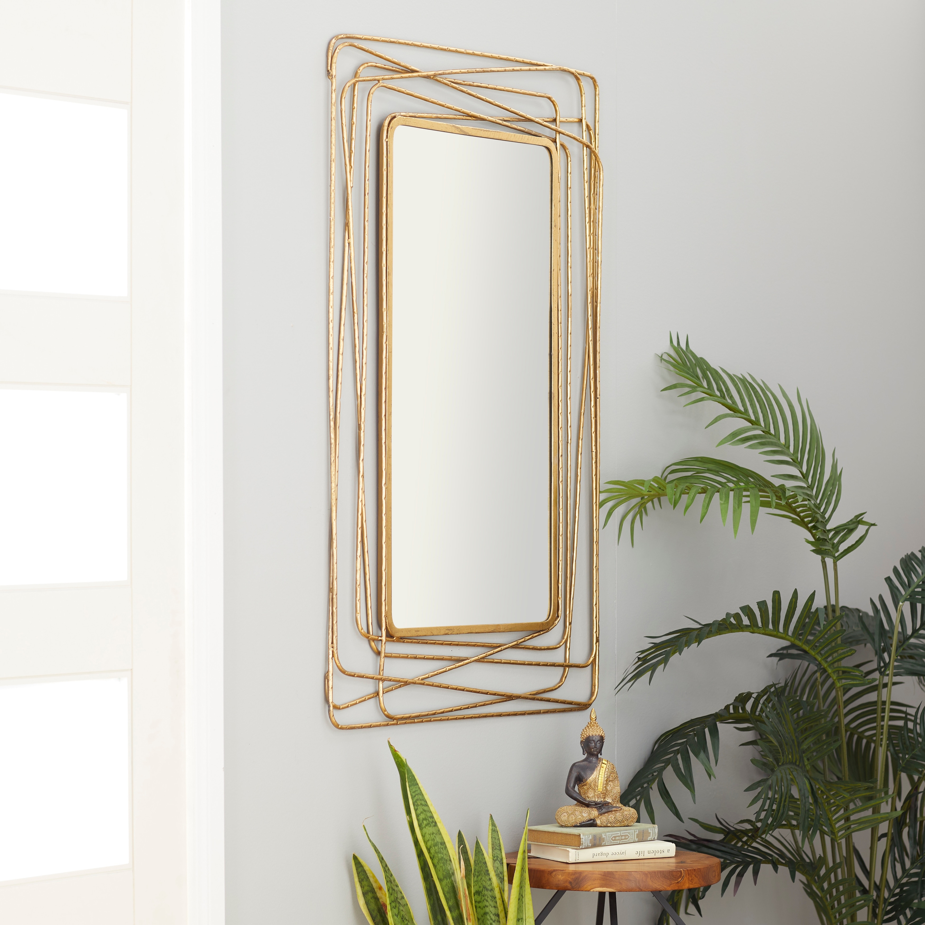 Gold Metal Room Wall Mirror with Thin Metal Rectangle Frame