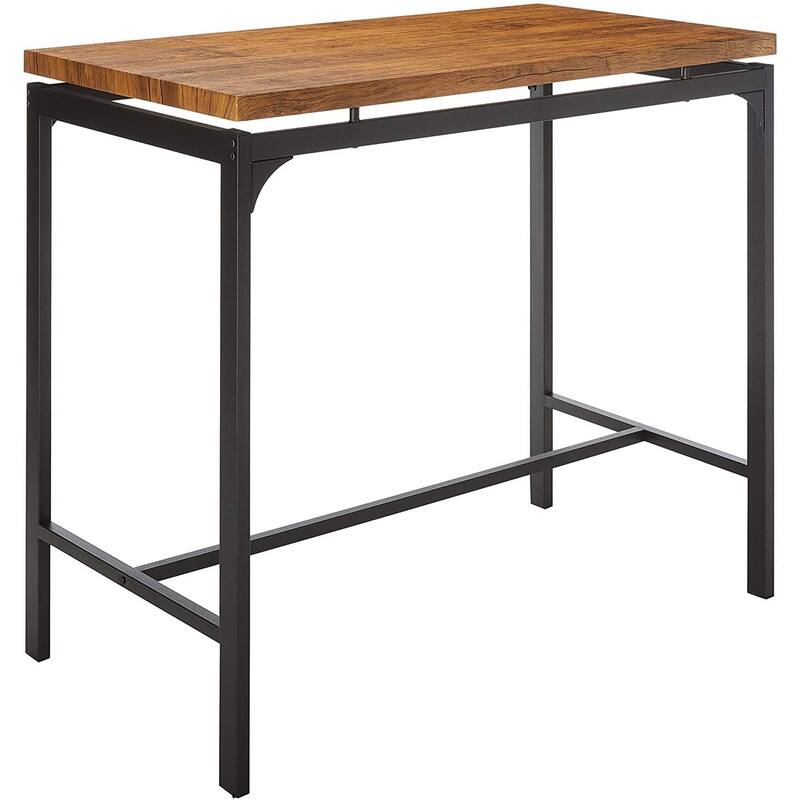 5 Piece Wooden Bar Table and Bar Stools with Metal Legs, Brown and Black