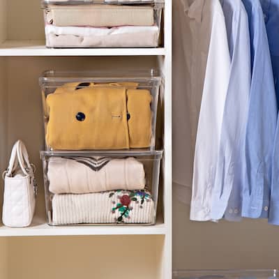 HANAMYA Storage Bin Organizer with Durable Lid and Latch, 17 Liter, Set of 4