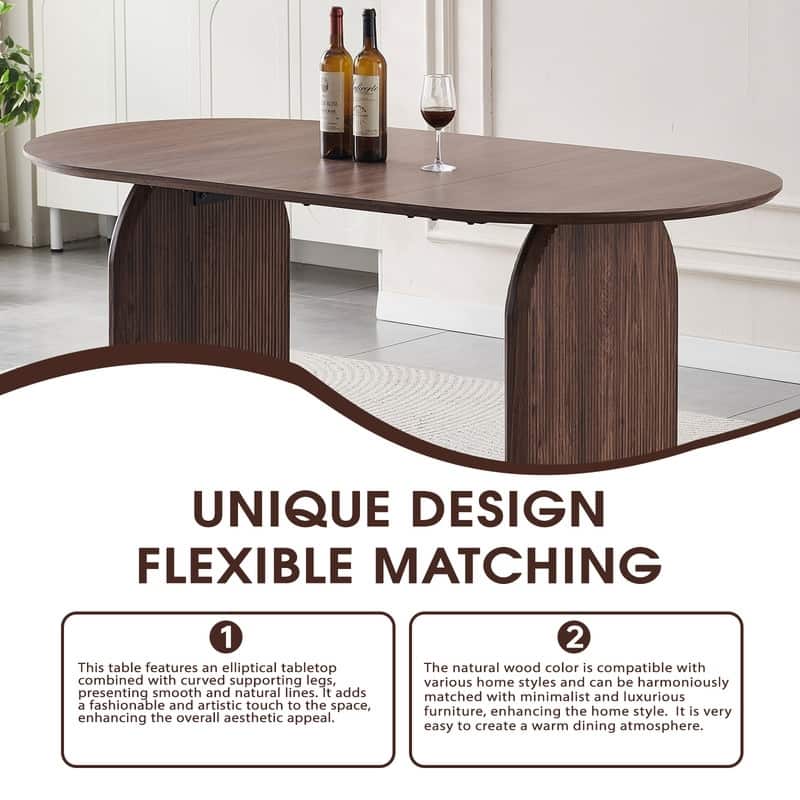Modern Oval Wooden Dining Table - Double-Column Design